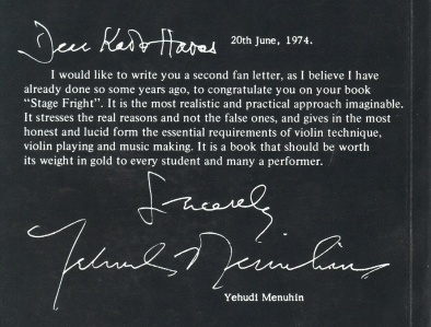 Stage fright book - Menuhin's letter