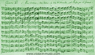 Facsimile of Brandenburg Concerto 3 for 3 violins, 3 violas, 3 basses. Another composition where Bach gives violas an important role