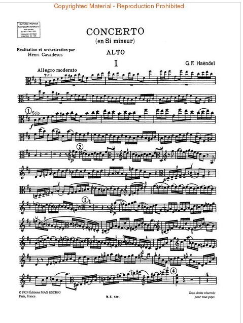 First page of Handel Viola Concerto sheet music<br>Buy score and parts