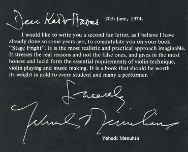 Buy Kato Havas's book Stage fright. Congatulation letter by Yehudi Menuhin